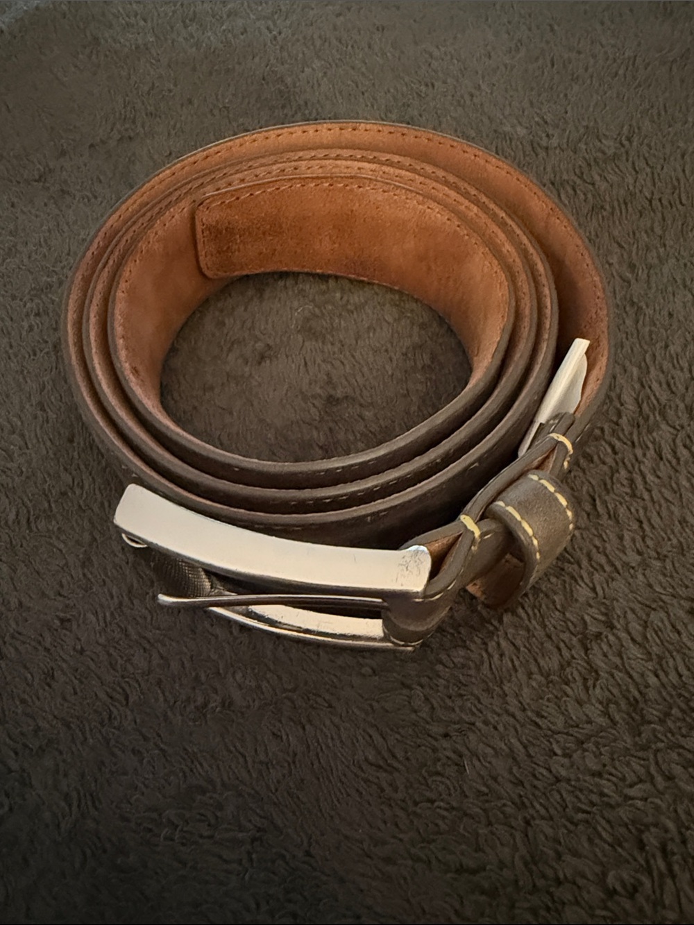 Robert Graham Gray Leather Belt with Silver Buckle